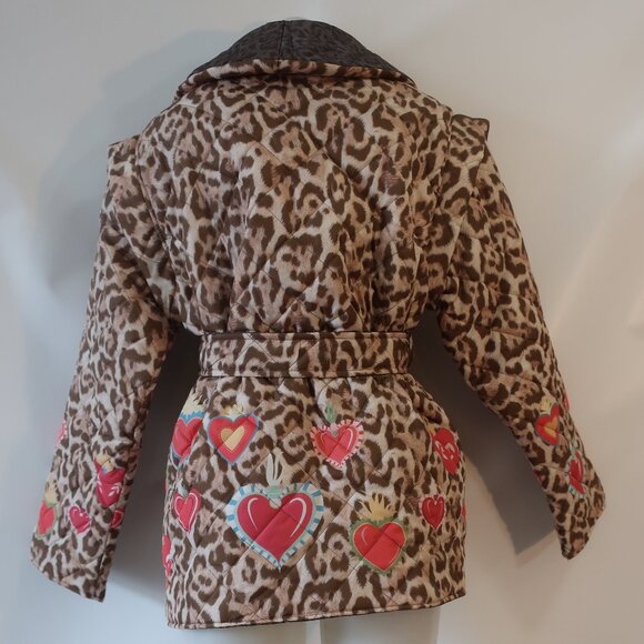 NWT Womens Tina Demel Leopard Hearts Belted Reversible Quilted Vest or Jacket 10 - Picture 10 of 16